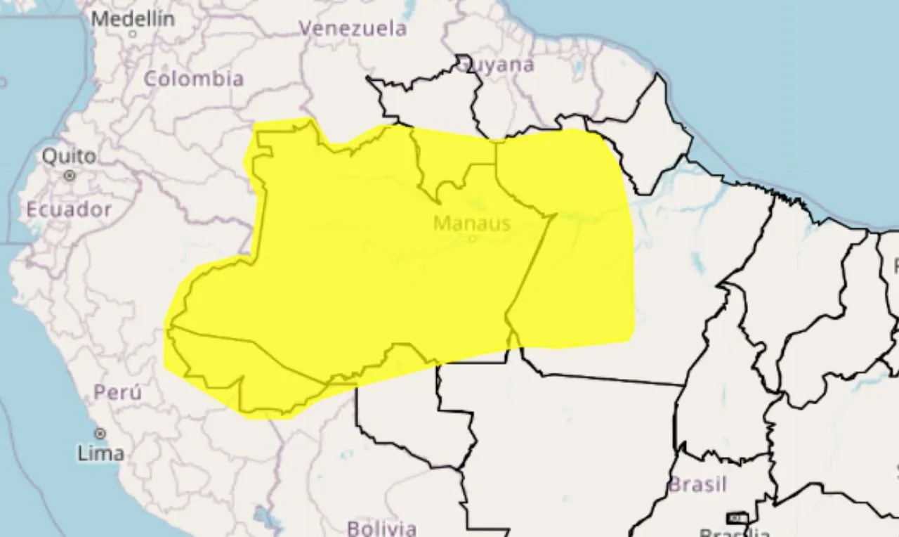o mapa mostra as áreas em alerta para temporais , chuva intensa e ventos